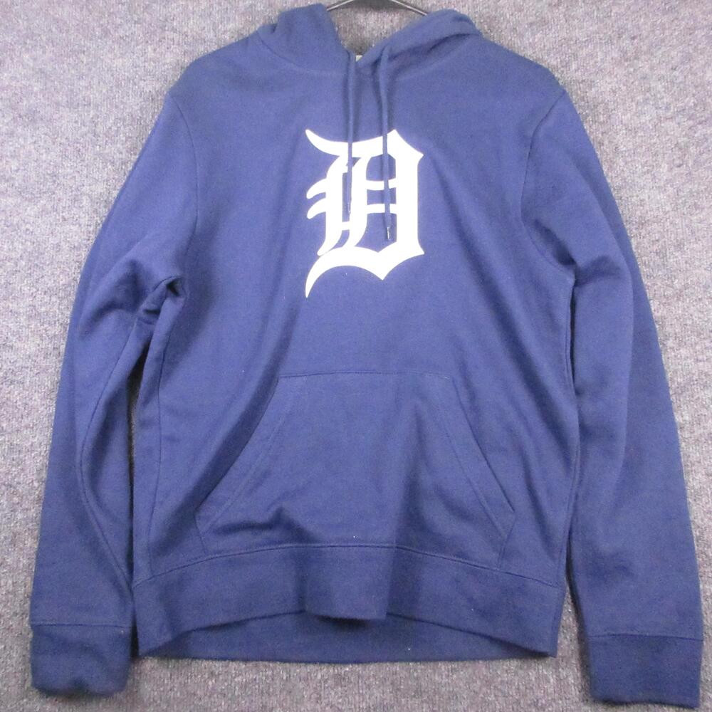Detroit Tigers Hoodie Mens Small Blue MLB Baseball Majestic Fleece Pullover